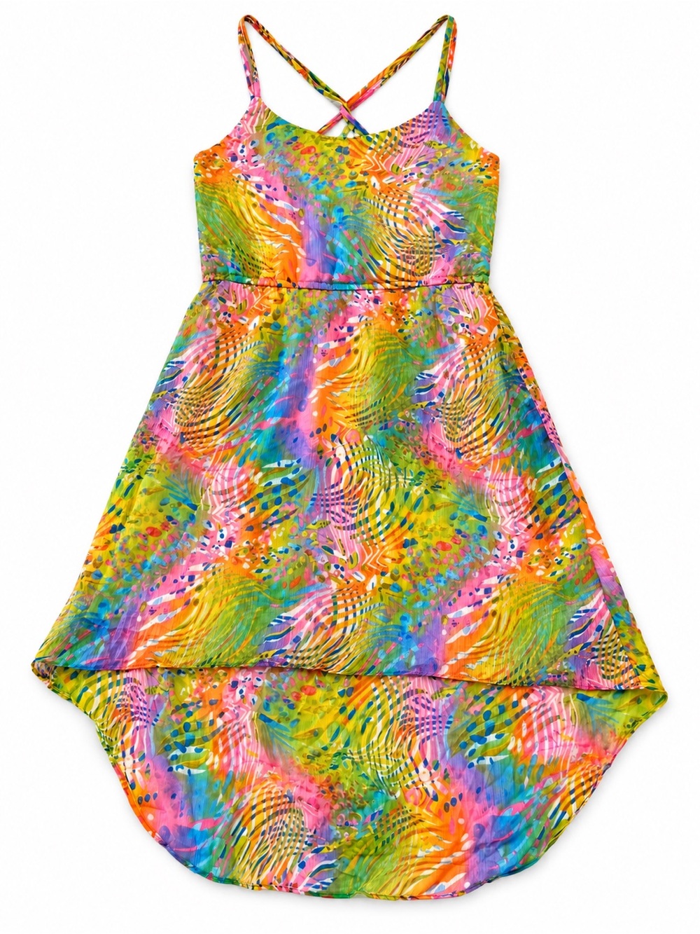 ANGIE BOHO HIGH LOW MAXI DRESS WOMENS MEDIUM MULTICOLOR FLORAL CROSSBACK NWT